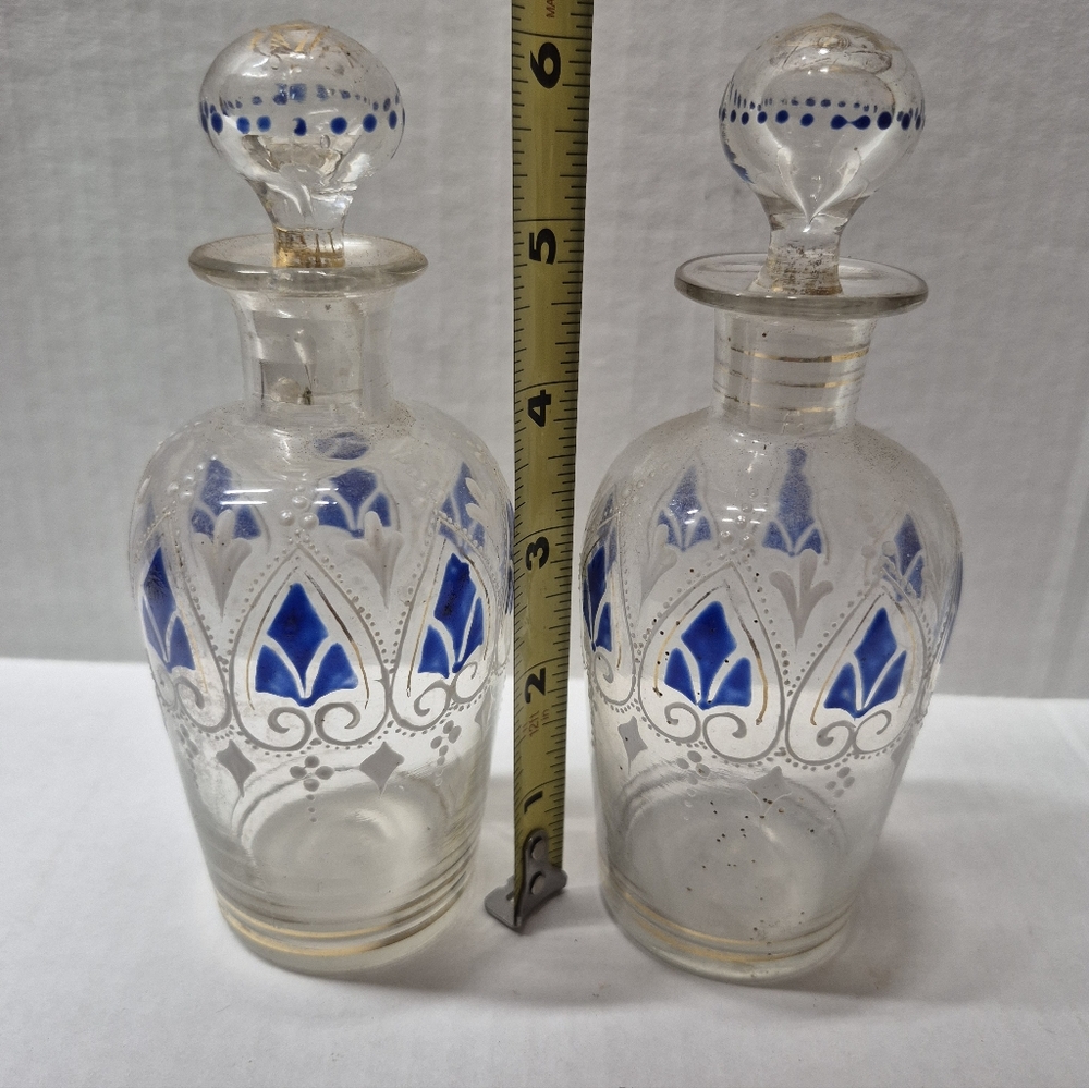 Bohemian Clear Glass Perfume Bottles with Blue & Gold Accents - Picture 2 of 10